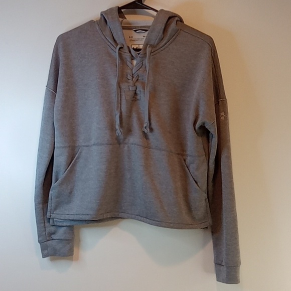 Under Armour Cropped Hoodie Pullover Loose Sweatshirt Gray Women's Sz Small EUC! - Picture 1 of 12